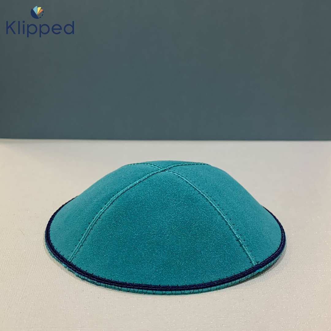 Teal with Navy rim Suede Kippah