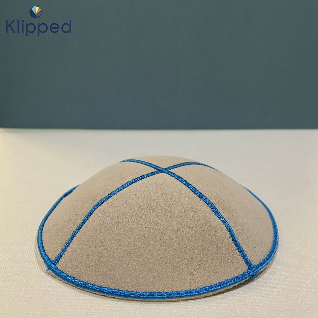 Light Grey with Blue details Suede Kippah