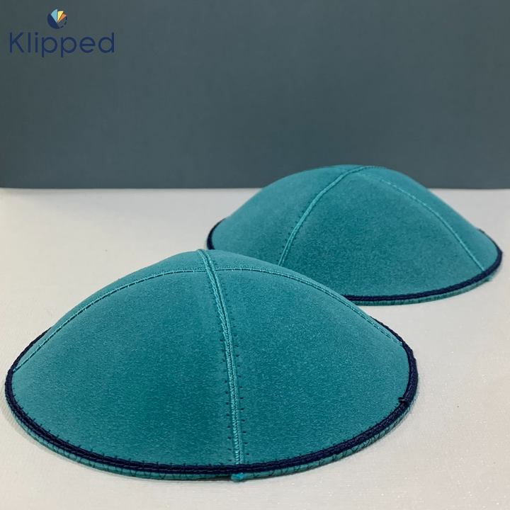 Teal with Navy rim Suede Kippah