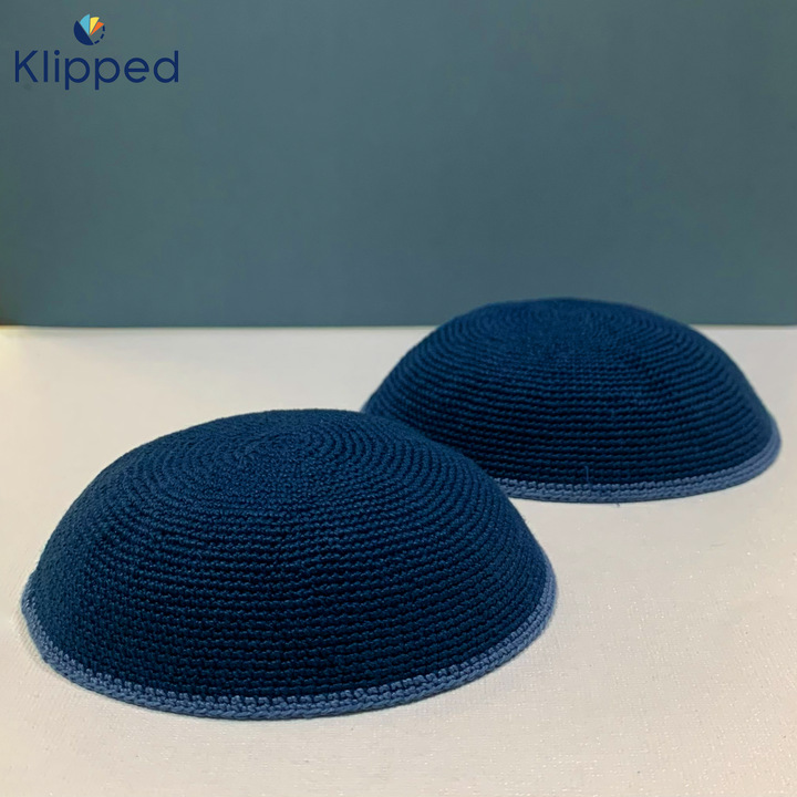 Blue with Light Blue rim Knit Kippah